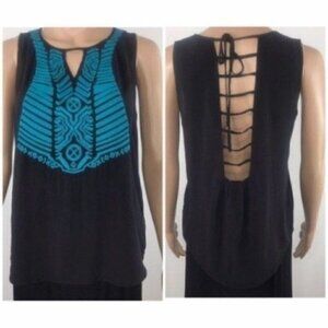 ANDREE Blue embroidered Rayon blouse size small